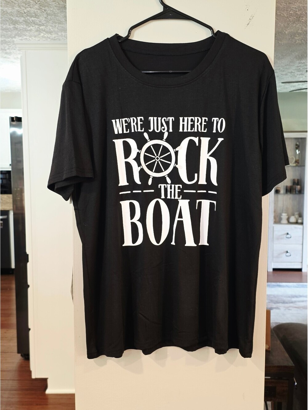 Black graphic T shirt Were Just Here to Rock the Boat size XL